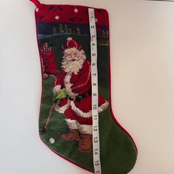 Vintage Wool Needlepoint Christmas Stocking Santa Playing Golf Handmade Golfer - Picture 6 of 6